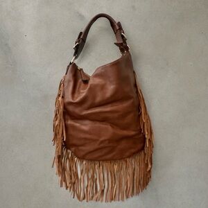 Brown leather tassel purse